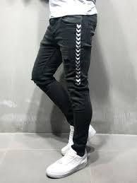 Black And White Striped Jeans Men Side Striped Distressed Jeans Black Diy Clothes Jeans Mens Fashion Edgy Mens Outfits