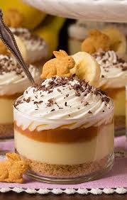 Banana Cream Pie Cups With Salted Caramel Sauce Tasty Recipe Banana Cream Pie Food Desserts