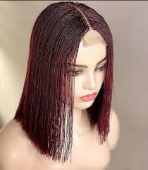 Burgundy Short Braided Wig, Braided Wig for Black Women,long Braids,  Braided Wig With Closure