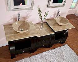 Natural stone can contain travertine, onyx, marble and granite. Silkroad 77 Double Sink Cabinet 7 8 Travertine Top W Drawer Bank