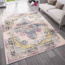 Bunte teppiche sorgen für gute laune und setzen farbenfrohe akzente in allen räumen. Wohnzimmer Teppich Vintage Look Designer Kurzflor Teppich In Bunt Vimoda Homestyle