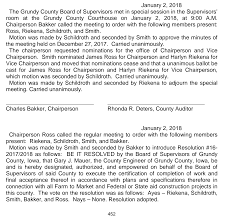 January 2, 2018 The Grundy County Board of Supervisors met in special  session in the Supervisors' room at the Grundy County Co