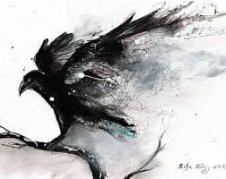 Black And White Raven Drawing Peinture A Lencre 8x12in Sur Toile Roll Abstrait Corbeau Etsy In 2020 Birds Tattoo Abstract Tattoo Bird Art Print