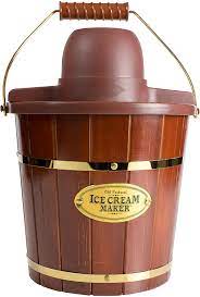 The first article talks about the different types of ice cream makers available in the early 1900's and all are manual, hand cranked machines. Amazon Com Nostalgia Electric Bucket Ice Cream Maker With Easy Carry Handle Makes 4 Quarts In Minutes Frozen Yogurt Gelato Made From Real Wood Kitchen Dining