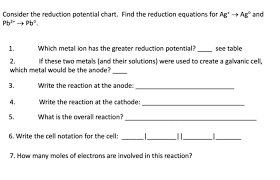 solved consider the reduction potential chart find the r