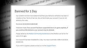 I Got Banned For 1 Day Roblox Youtube