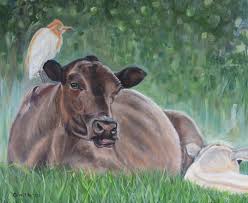 Cow Painting Original Artwork Cow And Calf Cattle Egret Farm Art Home Decor By Brighteyesbyopal On Etsy Cow Painting Farm Art Cat Painting