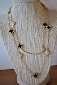 Black And White Jewelry Black And White Clover Gold Tone Necklace Etsy Black And White Necklaces White Necklace Clover Necklace