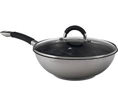 Imperial International Ready Steady Cook Bistro 28cm Stainless Steel Non Stick Stirfry Pan With Glass Lid Silver And Black Stir Fry Pan Wok Dining And Kitchen