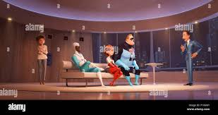 INCREDIBLES 2, from left: Evelyn Deavor (voice: Catherine Keener), Frozone  (voice: Samuel L. Jackson), Elastigirl (voice: Holly Huntger), Bob Parr  (voice: Craig T. Nelson), Winston Deavor (voice: Bob Odenkirk), 2018. © Walt