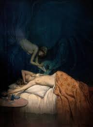 A giant claw pierces the breast of a sleeping naked woman, another naked  woman swoops down and stabs the claw with a knife; representing the  surgical treatment of breast cancer. Watercolour by