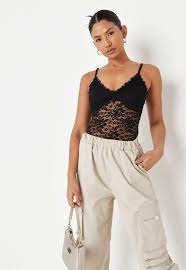 Black Lace Cupped Bodysuit Missguided