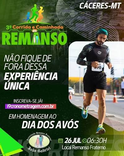 Prepare o t&ecirc;nis e o cora&ccedil;&atilde;o! ❤️🏃&zwj;♂️ Vem a&iacute; a 3&ordf; Corrida e Caminhada do Remanso, em homenagem ao Dia dos Av&oacute;s. Um evento para reunir todas as gera&ccedil;&otilde;es em prol do