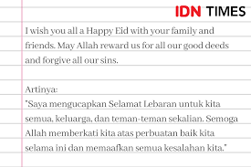 Kumpulan ucapan selamat pagi untuk motivasi diri, kekasih, bangkitkan semangat teman, lengkap dengan kata bahasa inggris, gambar dan pantun. 9 Ucapan Selamat Lebaran Dalam Bahasa Inggris