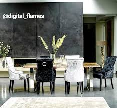 Luxury Italian Crushed French Velvet Knocker Back Ring Dining Chair Black Silver Cream Velvet Dining Room Chairs Velvet Dining Chairs Dining Chairs