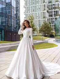 Satin Simple Wedding Gown White Wedding Dress A Line Wedding Dress Long Sleeves Weddin Gown Winter Wedding Bridal Dress Soft Dress In 2021 Cathedral Wedding Dress A Line Wedding Dress Ivory Wedding Dress