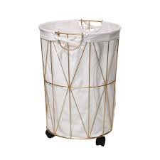 Mainstays Cylinder Symmetrical Pattern Metal Hamper With Wheels Gold And Natural Walmart Com Metal Laundry Basket Laundry Hamper Hamper