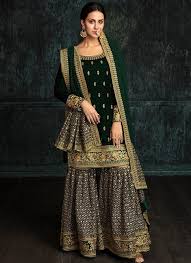 Emerald Green Velvet Embroidered Gharara Suit Gharara Designs Clothes For Women Bollywood Dress