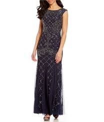 Adrianna Papell Sleeveless Fully Beaded Gown Navy Bridesmaids Dress 1920s Great Gatsby Wedding Formal Dresses For Women Mother Of The Bride Dresses Dresses