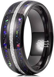 Amazon Com Three Keys Jewelry Mens Galaxy Rings 8mm Unique Meteorite Tungsten Carbide For Man Ring Green Opal Wedd Galaxy Ring Tungsten Mens Rings Key Jewelry