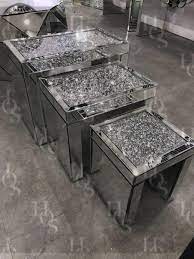 Crushed diamond 3 piece coffee, tea & sugar jar set. Diamond Crush Nest Of 3 Side Tables Luxury Furniture Stores Mirrored Furniture Glamorous Furniture