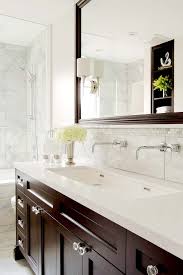 Small bathroom colors with dark cabinets. Toronto Designing A Home Traditional Bathroom Dark Brown Cabinets Vanity Wood Mirror Frame Double Trough Sink Glass Shower Handheld Head Marble Floor
