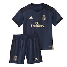 The color of the away kit is dark blue. 2019 2020 Real Madrid Adidas Away Mini Kit Fj3145 Uksoccershop