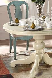 Pairing A White Table With Painted Chairs Brings Much Class And Style To A Farmhouse Kitchen Dining Room Table Set Shabby Chic Kitchen Kitchen Table Chairs