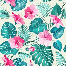 Floral seamless pattern with gold branches and leaves on pink. Seamless Pattern Of Tropical Flowers Stock Vector Colourbox