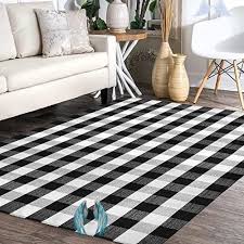 Braided outdoor rugs have a robust texture that weather the great outdoors without sacrificing style. Buy Earthall Cotton Buffalo Black White Plaid Rugs 5 5 X7 5 Hand Woven Checkered Area Rug Washable Outdoor Rug Fa Teppich Waschbar Bauernhaus Kuche Veranda