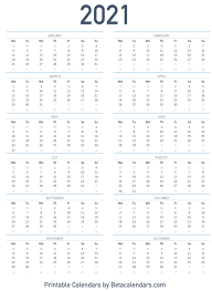Days of the week arranged in a line for easy week overview. 2021 Calendar Beta Calendars
