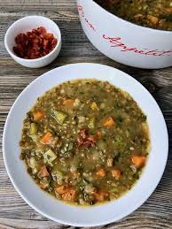 French Lentil Soup With Bacon The Genetic Chef Recipe French Lentil Soup French Lentils Lentil Soup Recipes