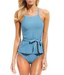 Antonio Melani Solid Lagoon High Neck Belted Tankini Swimsuit Top Classic Swimsuit Bottom Tankini Swimsuit Top Tankini Swimsuits For Women Tankini Swimsuits