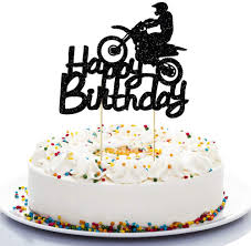 Ercadio 36 pack dirt bike motocross cupcake toppers black glitter motorcycle cupcake picks boys men dirt bike theme birthday party cake decorations supplies 5.0 out of 5 stars 14 $7.99 $ 7. Amazon Com Nn Bh Black Flash Happy Birthday Cake Topper Birthday Party Cake Decoration Sports Theme Cake Topper Motocross Toys Games