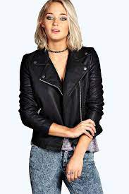 Women S Faux Leather Biker Jacket Boohoo Uk In 2021 Faux Leather Biker Jacket Leather Jacket Style Leather Jacket Girl