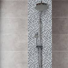 Fired earths tiles are available to suit any design theme you may be planning for your bathroom showing 1 to 12 of 125 ranges Mono Grey White Crackle Effect Glass 3x3 Mosaic Tile L 300mm W 300mm Diy At B Q