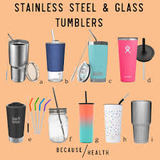 3.94 x 6.89 (10cm x 17.5cm) 19 oz. 9 Stainless Steel Glass Tumblers With Straws Because Health