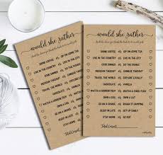 However, if you really want to make your party memorable for years to come, you'll need some great party games. Buy Would She Rather Game Kraft 50 Sheets Rustic Bridal Wedding Shower Or Bachelorette Party Game Printed Engagement Rehearsal Large Size Sheets Online In Turkey B07cg99l1c
