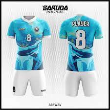 Desain jersey futsal warna biru hitam yang terkini ini, terlihat semakin gagah dan berwibawa dengan pemasangan variasi model kerah v neck. Desain Jersey Sepak Bola Printing Abswav Warna Biru Dasar Laut