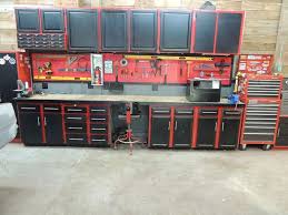 Wooden Walls Repurposed Kitchen Cabinets Painted Red With Black Doors Garage Organization Ideas For L Repurposed Kitchen Garage Cabinets Garage Organization