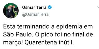 Osmar terra supports the heard immunization of brazilian citizens theory. Daniel Rittner A Twitter Osmar Terra Em Abril Epidemia Esta Acabando Em Sp Osmar Terra Em Maio Covid Deixara 3 Mil A 4 Mil Mortos Osmar Terra Em Julho Epidemia Esta Terminando