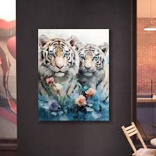 Tablou Canvas - White Tigers Acrylic Style – The Print Studio