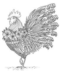 Colorful garden plants chicken silhouette vector. Coloring