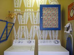 Choose your favorite clothespin designs and purchase them as wall art, home decor, phone cases, tote bags, and more! Eclectic Laundry Room With Clothespin Stencil Yellow Walls