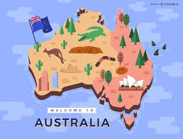Australia Design Featuring The Australia Map With Typical Elements Like Kangaroos The Australian Flag Australian Maps Australia Map Material Design Background