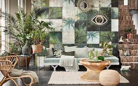 Tropical wallpaper self adhesive peel and stick banana leaf wall mural removable exotic leaves wallpaper tropical leaf pattern wall mural themes : Wall Deco Exotic Damier Mural