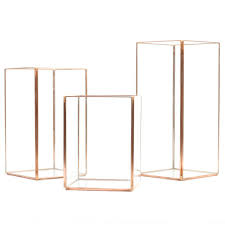 Koyal Wholesale Geometric Terrarium Set 3 Colors Black Copper Gold Glass Geometric Terrarium Vases By Hurricane Candles Candle Holder Set Candle Holders