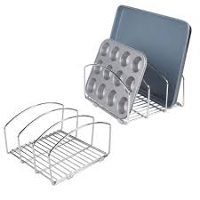 Maybe you would like to learn more about one of these? Mdesign Set Of 2 Kitchen Bakeware Organiser Chrome Plated Metal Baking Tray Rack And Cutting Board Holder Ideal Kitchen Storage Solution Silver Buy Online In Aruba At Aruba Desertcart Com Productid 53886307
