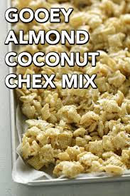 Gooey Almond And Coconut Chex Mix Recipe A Family Favorite Snack Recipe Chex Mix Recipes Chex Mix Snack Mix Recipes
