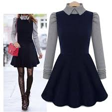 Long Sleeve Mock Two Piece Dress Knit Skater Dress Fashion Clothes